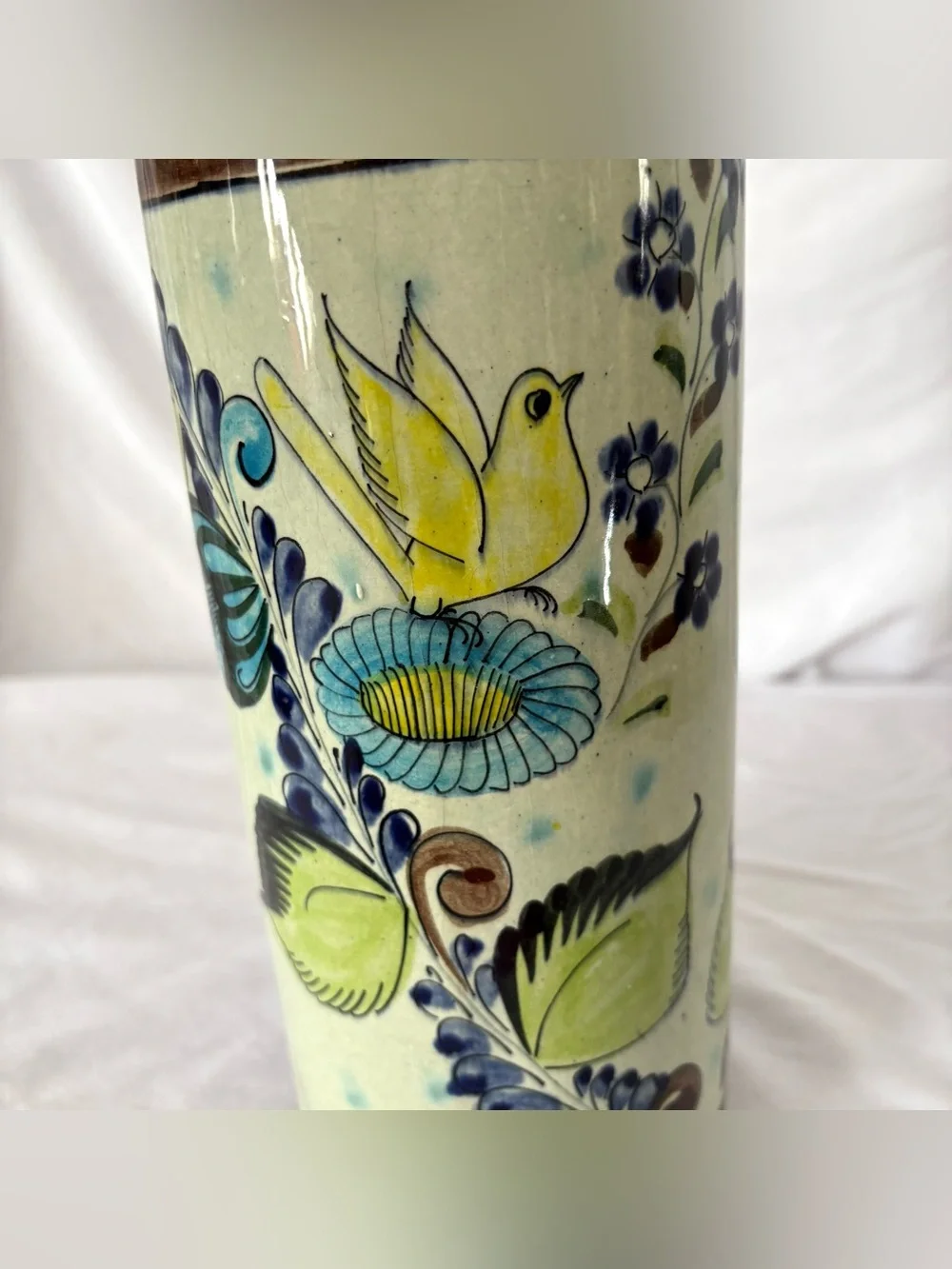 Vintage tonala bird ceramic vase pottery hand painted talavera home decor boho